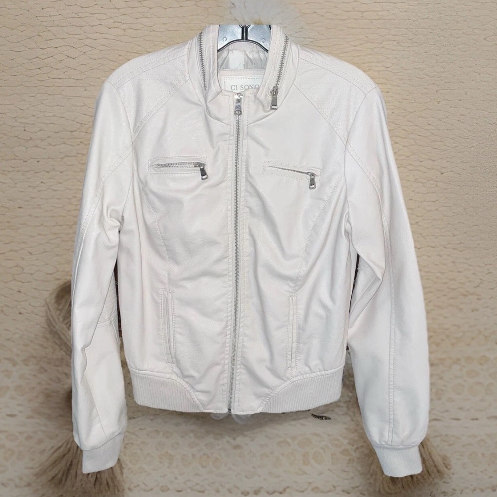 Ci Sono White Vegan Faux Leather Zip Front Jacket